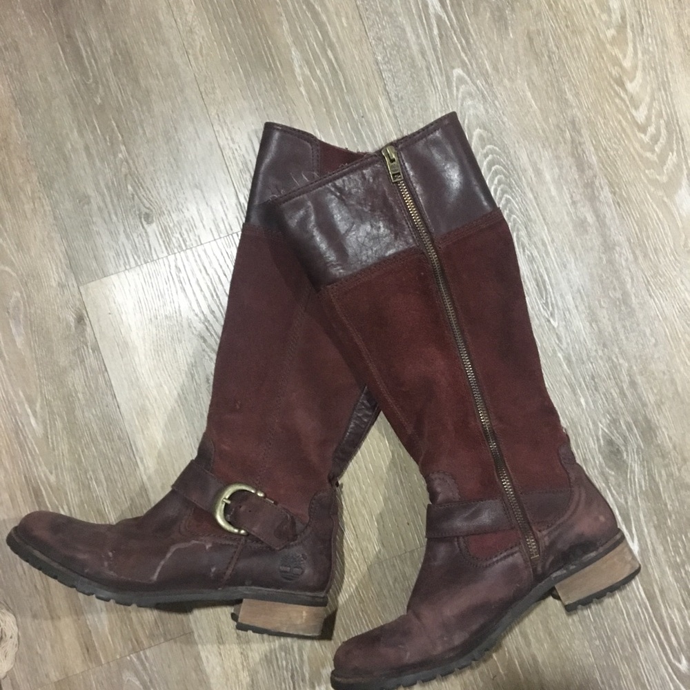 Wine Red Timberland Zip Up Boots